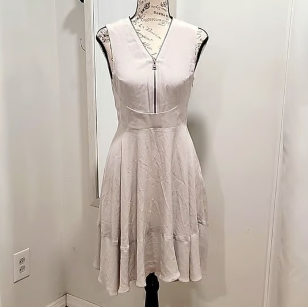 All Saints Silk Cream Fit and Flare Party Cocktail Dress Size 4 - Picture 2 of 10